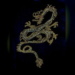 Elegant Black Tee with Gold sparkly Dragon by Las Olas short sleeve Medium